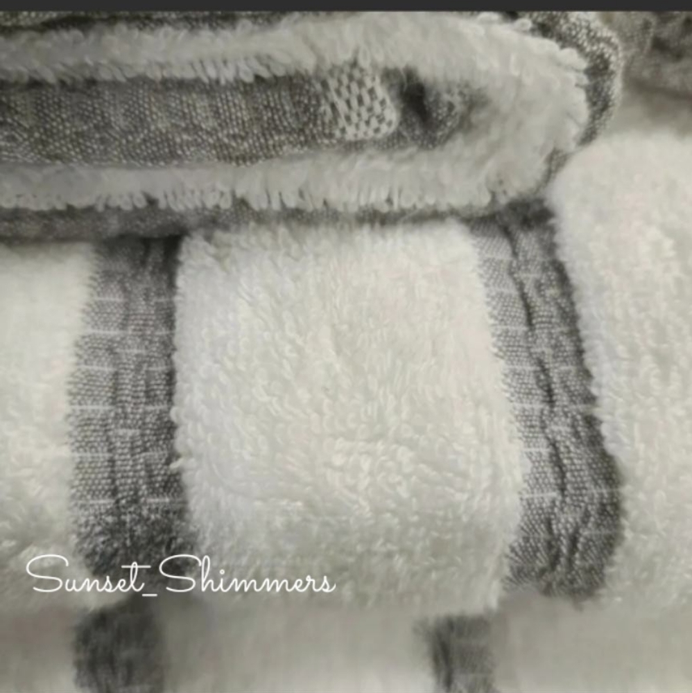 DKNY 6Pc 2 Bath 2 Hand 2 Tip Gray & White Striped 100% Cotton Towel Set New - Picture 3 of 6